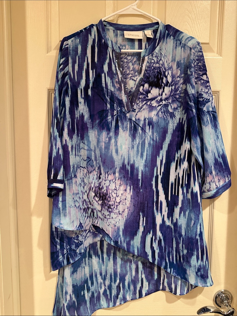 Chico's Blue & Navy Abstract Floral Tunic